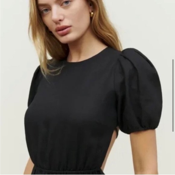 Reformation Anneliese Linen Midi Maxi Puff Sleeve Tie Open Back Dress - Picture 4 of 8